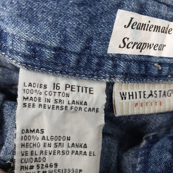 3095 Size 16p White Stag Upcycled Jean Skirt with Purple Wide Lace Trim. - Picture 5 of 5